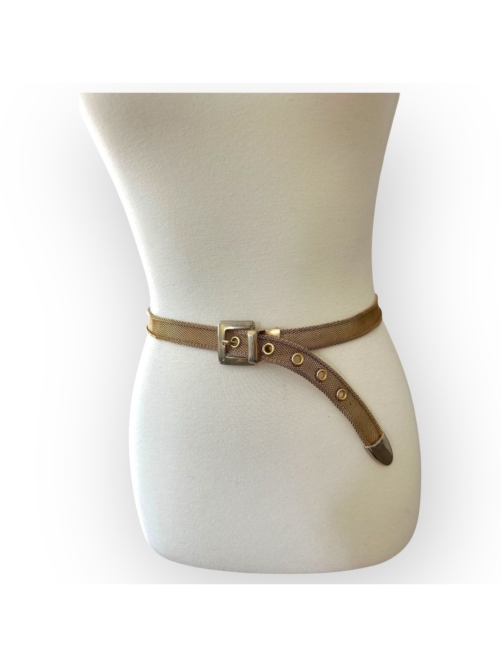 Vintage Gold Tone Metallic Woven Mesh Design Flexible Adjustable Belt